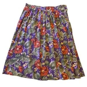 Alfred Dunner 12 Floral Midi Skirt Purple Red‎ Green Silk Full Pleated Pockets